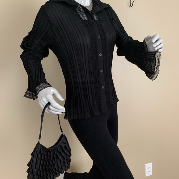 2/$20 Vintage Black Satin Mini Ruffle Purse - Picture 4 of 10